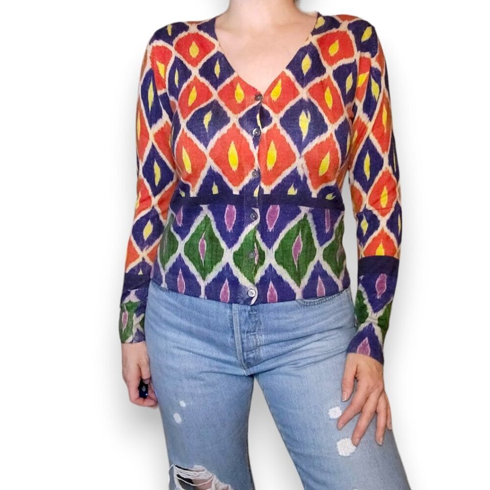 In Bed With You Multicolor 100% Merino Wool Ikat Jumper Cardigan